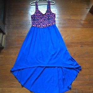 a blue and pink dress, with straps. worn once.